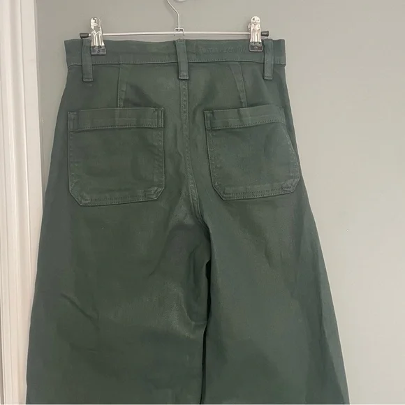 Favorite Daughter "The Mischa" Belize Green Shiny Coated Sheen Wide Leg Pant - Picture 8 of 17